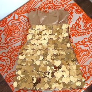 Gold Sequence Strapless Express Dress With Extra Big Sequence Pieces And Straps